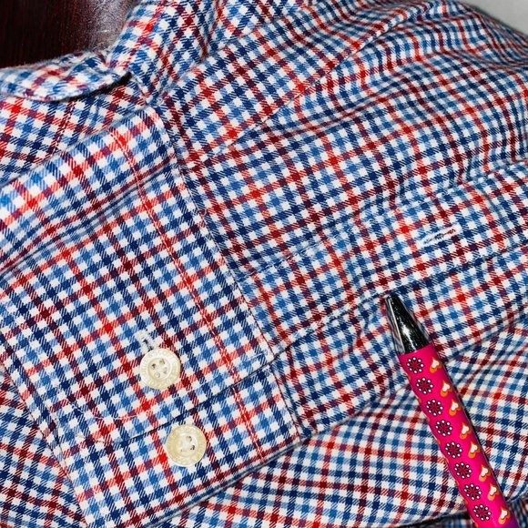 Lyle & Scott Scotland Dress Shirt Red Blue Plaid Striped - Picture 5 of 12